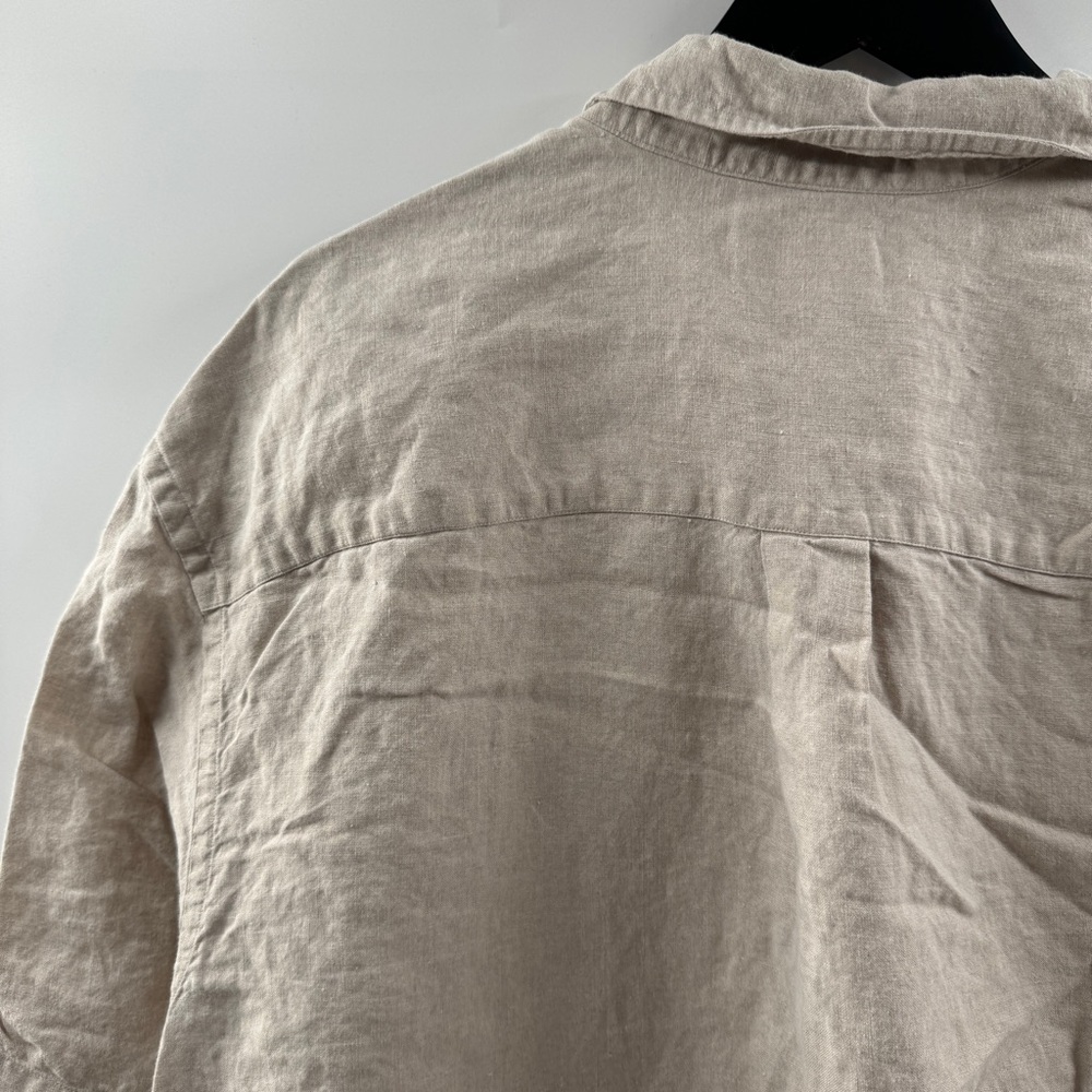 Lands’ End 100% Irish Linen Beige Short Sleeve Button-Up Size Medium Regular - Picture 7 of 8